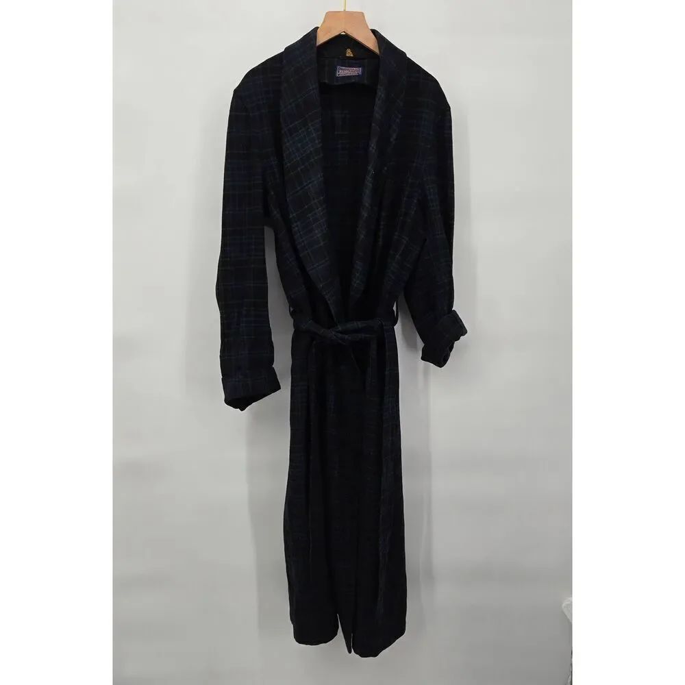 Pendleton Wool Plaid Robe Size Medium Vintage Green Blue